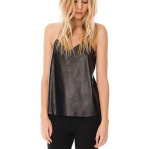 TIBI leather + lace silk cami 0 S